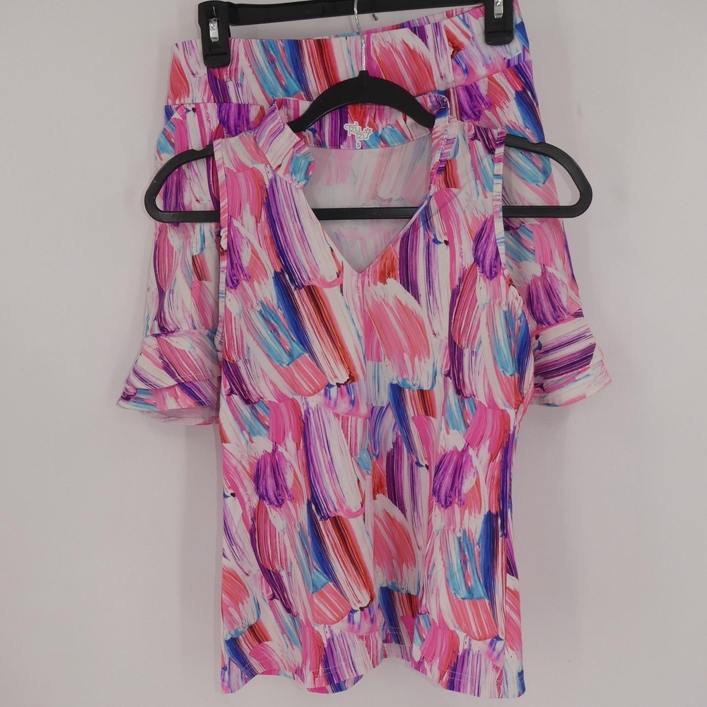 Tzu Tzu Tank Skirt Set Golf Tennis Multicolor Print Stretch Women's Small